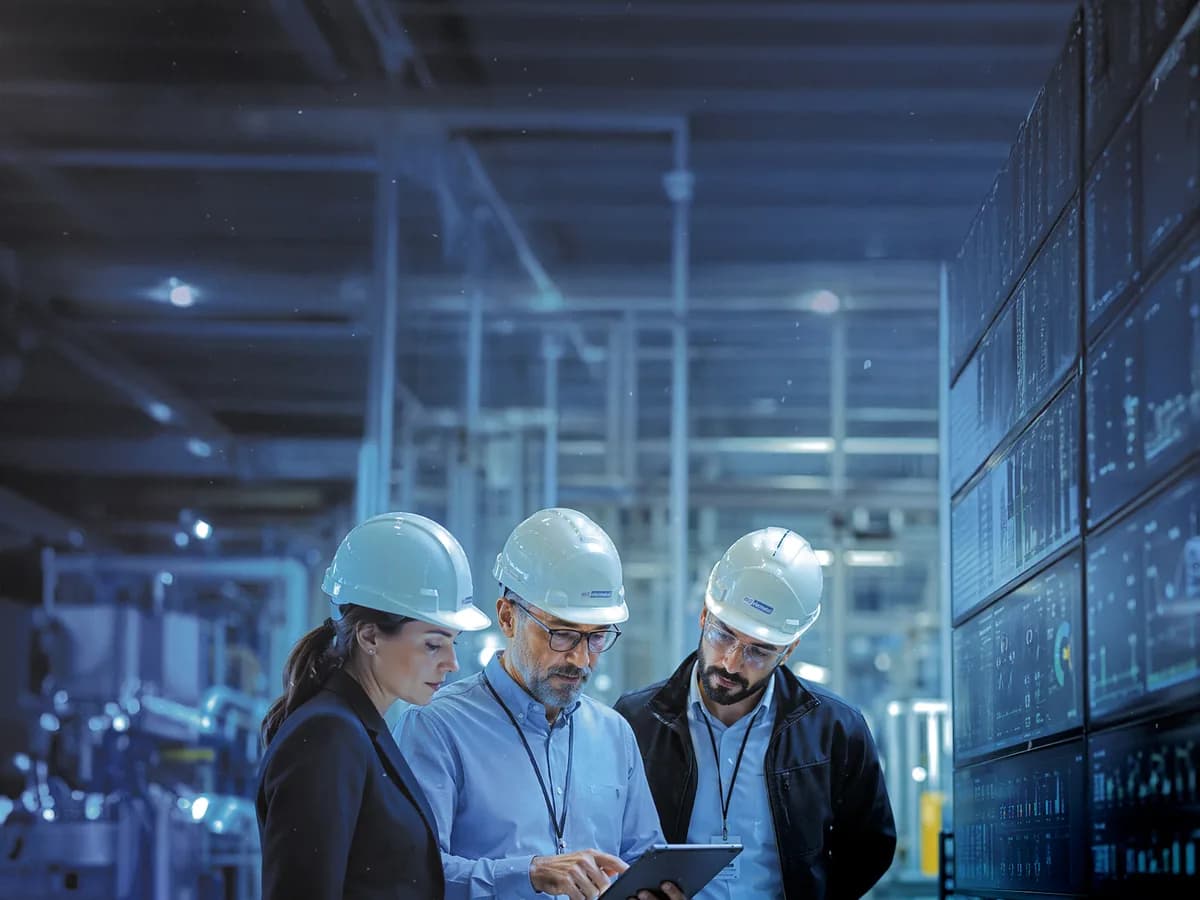 Equipo de ME Elecmetal revisando información en planta